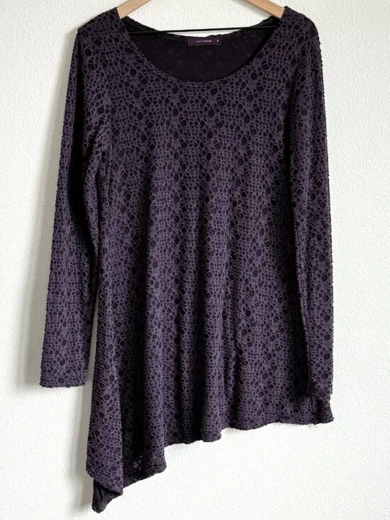 Cut Loose Purple Textured Holes Knit Asymmetrical Tunic Top Lagenlook Made USA M - Picture 2 of 8